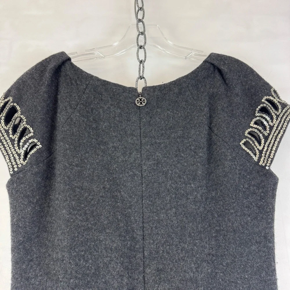 Tory Burch Gray Wool Blend Embellished Cap Sleeve Dress‎ Size M